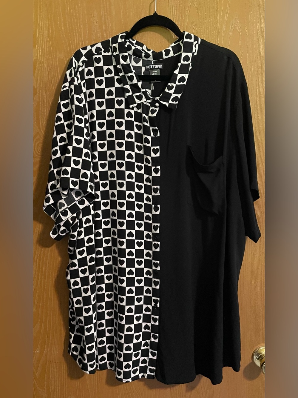 Hot Topic Black and White Half-Print Button-Up Top